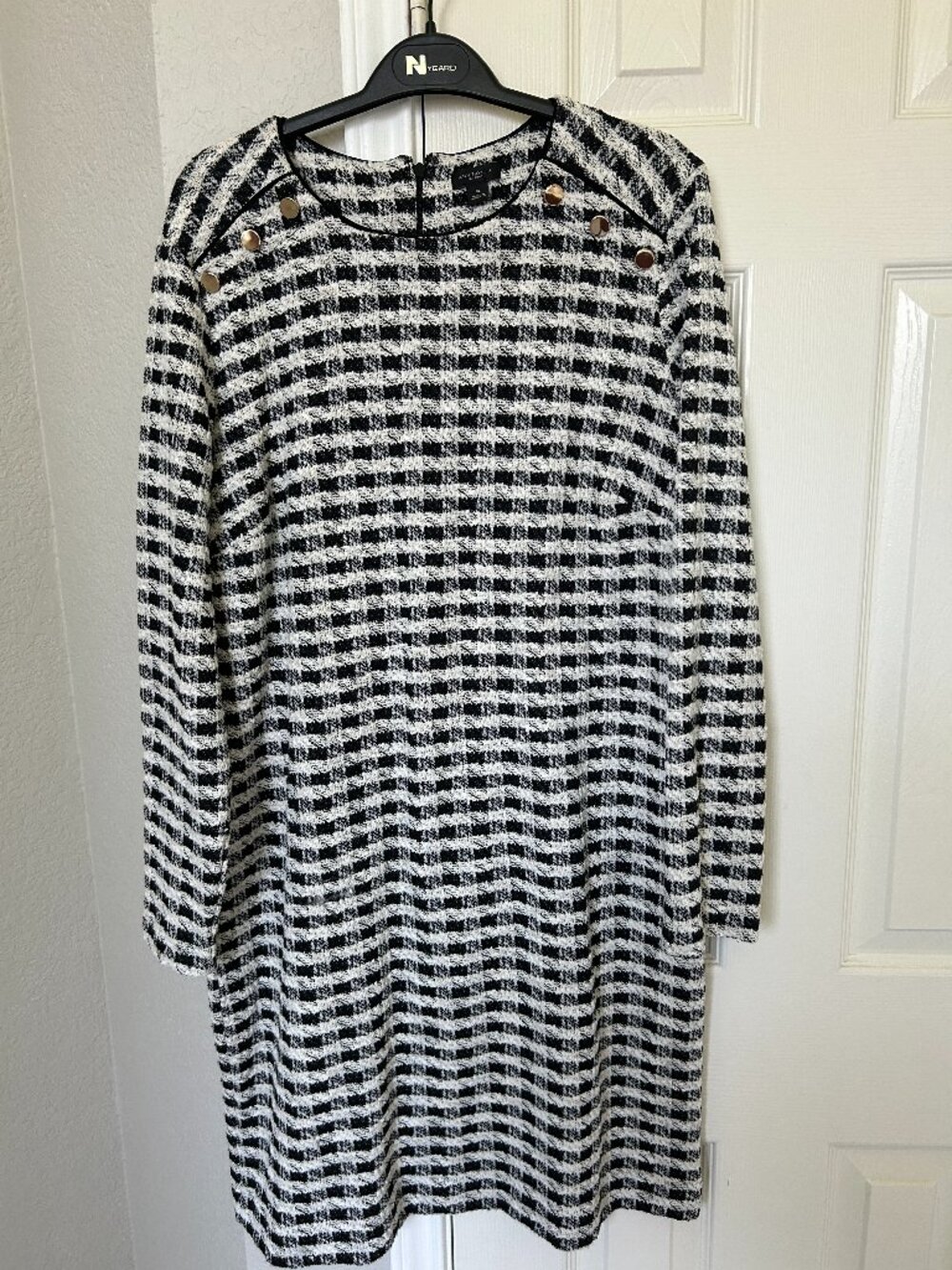 Ann Taylor Factory Black and White Houndstooth Tweed Dress - Long Sleeve - XL